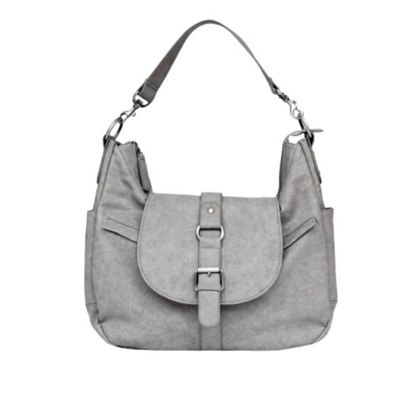 Kelly Moore Gray Leather Medium Size Spacious Hobo Camera Shoulder Bag Purse - Picture 1 of 9
